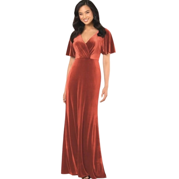 Nwt Sorella Vita Russet Velvet Short Flutter Sleeve Faux Wrap Tie V Back… - Picture 1 of 17